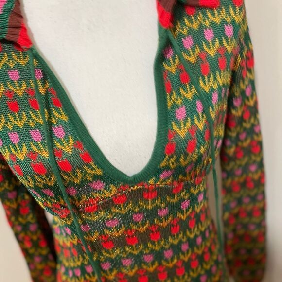 Free  People X REVOLVE Milano Mini Dress Green
Red Knit Long Sleeve M - Picture 6 of 11